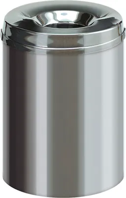 Produktbild von Selbstlöschender Papierkorb & Abfallsammler aus Edelstahl | 15 Liter, HxØ 36x25,5cm | Silber