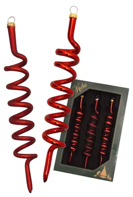 Produktbild von Krebs Glas Lauscha Weihnachtsbaumschmuck 3er Set - Korkenzieher in Rot - glänzend/matt - aus Glas - ca. 14 cm