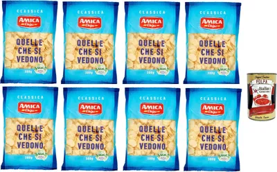 Produktbild von Amica Chips Classica Kartoffelchips 8 x 300 g Großpackung knusprig gesalzen italienischer Partysnack für Familie & Freunde + Italian Gourmet polpa