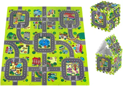 Zdjęcie produktu dla Moby-System mata edukacyjna piankowe puzzle 90x90 cm EVA miasto - ulice, znaki drogowe, 9 szt. z obrzeżem