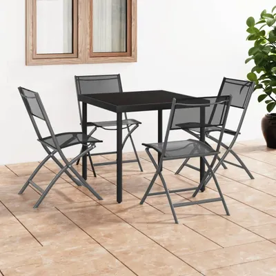 Immagine prodotto di The Living Store Sedie da giardino pieghevoli 4 pezzi in acciaio nero e textilene