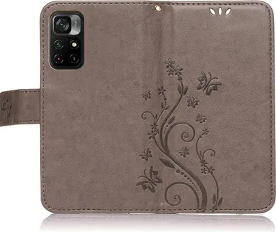 Produktbild von Handy Tasche für Xiaomi Poco M4 Pro 5G Schutz Hülle Handyhülle mit Blumenmuster Klapp Hülle mit Standfunktion und Kartenfächer Grau