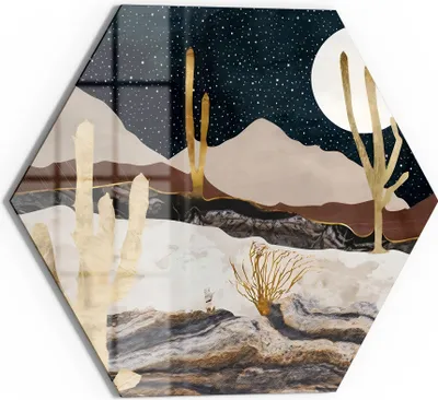 Produktbild von DEQORI Magnettafel Glas 55x48 cm 6-eckig 'Wüstennachtzauber' beschreibbar Whiteboard Küche