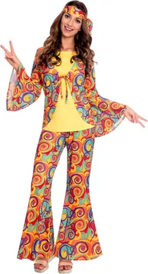 Hippie Kostüm Hailey Flower Power für Damen Gr. S-XL bunt 70er Retro Fasching Karneval Mottoparty Paar- und Gruppenkostüm
