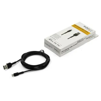 Produktbild von StarTech.com 2m USB-A auf Lightning-Kabel - Hochbelastbare, robuste Aramidfaser - USB Typ-A auf Lightningkabel - Lade-/Synchronisationskabel - Apple MFi- iPad/iPhone 12 - Schwarz (RUSBLTMM2MB) - Lightning-Kabel - USB männlich gerade zu Lightnin
