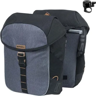 Immagine prodotto di Basil Miles - doppia borsa da bicicletta MIK - 34 litri - grigio/nero con campanello incluso