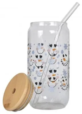 Produktbild von Glasbecher mit Deckel und Strohhalm, 550 ml