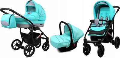 Produktbild von BabyLux® Largo | 3in1 Kinderwagen Set | Mint | Kombikinderwagen | Kinderwagenset | Buggy + Babyw
