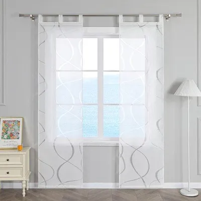 Imagen del producto de Cortinas translúcidas Unyqoos®, juego de 2, 57 x 145 cm, 100% poliéster, con lazadas y cierre de velcro, discreto estampado de ondas, ideales para salones