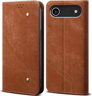 Produktbild von Hülle für iPhone Air Leder Brieftasche Flip Bookstyle Schutzhülle mit Standfunktion Braun