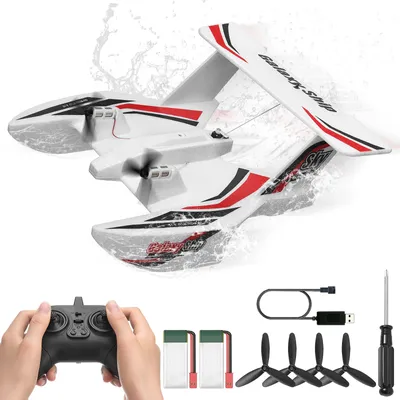 Immagine prodotto di Aereo RC VEVOR, aereo telecomandato a 3 canali da 2,4 GHz con stabilizzatore giroscopico a 6 assi, anfibio giocattolo pronto al volo con 2 batterie, aliante RC facile da pilotare