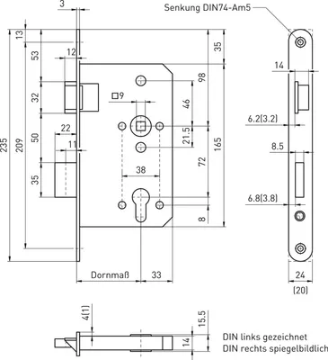 Produktbild von BMH Fluchttürschloss 6013 1-flg. Funktion E/EN 1125, rechts, Edelstahl Stulp 20