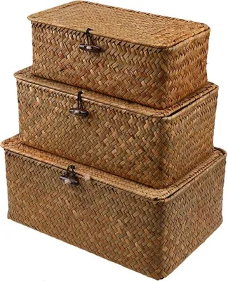 Immagine prodotto di Set di cesti in rattan - Set di 3 - Adatto per bagno, soggiorno e cucina