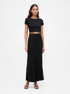 Produktbild von GAP Damen Maxi Rock aus Satin, Schwarz, Größe M, schmale Passform, 100% Viskose