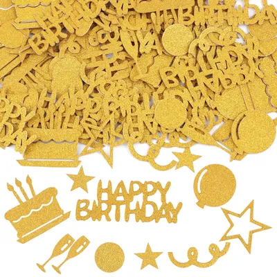Productafbeelding van Confetti verjaardag decoratie goud, 100 stuks Happy Birthday tafelversiering