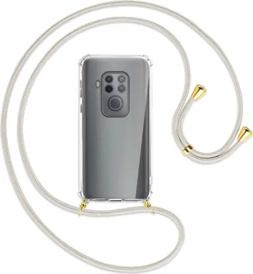Produktbild von Handykette Backcover-Schutzhülle mit Band (Metall goldfarben) für Motorola One Zoom, One Pro - broken white