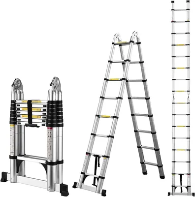 Immagine prodotto di Scala telescopica in alluminio, scala pieghevole, scala multifunzione, scala a pioli, scala estensibile, portata massima: 150 kg, colore argento