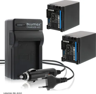 Produktbild von 2x Akku + Lader für Canon BP-828 BP827 HF-G30 XA20 XA25 2670 mAh (7,4V)