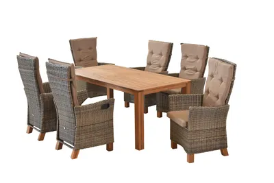 Produktbild von Merxx Gartenmöbel Set 13tlg., 6 Hochlehnersessel, 6 Auflagen, Tisch 185 x 90 cm - Aluminium/Polyrattan