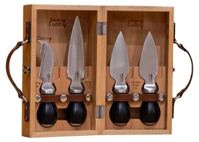Käsemesser-Set, 3-teilig, Edelstahl, in Holzkiste