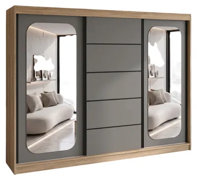 Produktbild von BELANO Schwebetürenschrank 200 cm mit Spiegel – Kleiderschrank mit Schiebetüren, Innenausstattung:  Premium