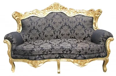 Produktbild von Casa Padrino Barock 2er Sofa Master im prunkvollen Design Schwarz Muster und Gold 182 x 60 x 125 cm