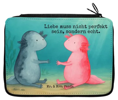 Produktbild von Mr. & Mrs. Panda Mäppchen Axolotl Liebe Design - Weiß - Geschenk, Schlampermäppchen, Stifteetui, Bleistiftetui, Federtasche, Valentinstag, Etui