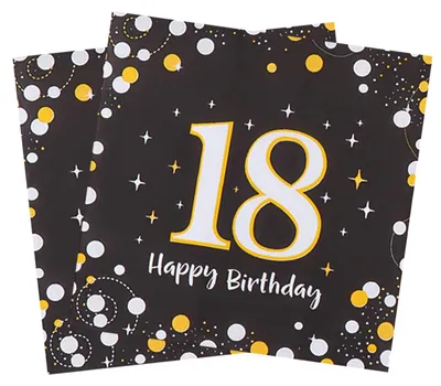 40 Servietten 18. Geburtstag schwarz-gold, 33 x 33 cm, Papier