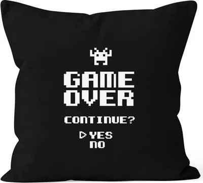 Produktbild von Kissen-Bezug Game Over Continue Yes No Kissen-Hülle Deko-Kissen Baumwolle MoonWorks® schwarz unisize