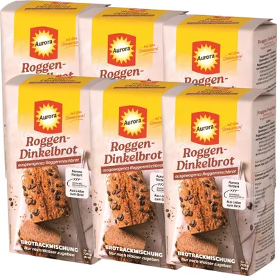 Produktbild von Aurora Roggendinkelbrot Backmischung 500g | Herzhaftes Brot einfach backen (6er Pack)