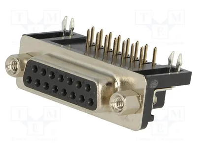 Obrázok produktu pre 1x D-Sub zásuvka s 90° uhlom, samica, pozíciu 15, priechodná (THT) – DS1037-01-15FNAKSI74, D-Sub konektor