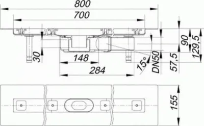 Immagine prodotto di DALLMER caniveau de douche CeraLine PLAN F 700mm, DN 50 Hauteur de construction 90mm, 523037, 523037