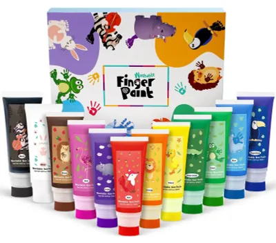 Immagine prodotto di Set di 12 colori di pittura per dita lavabile, ideale per bambini