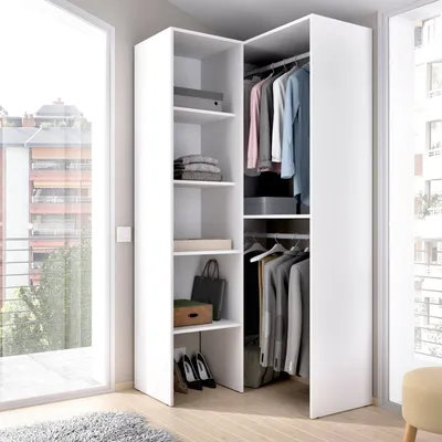 Produktbild von Kleiderschrank Dalmic, Struktur für begehbaren Eckschrank, Offene Eckgarderobe, 79x88h186 cm, Weiß