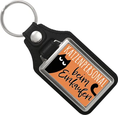 Produktbild von Katze Schlüsselanhänger mit Kunstleder-Anhänger mit Spruch Katzenpersonal beim