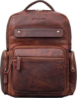 Obrázek produktu pro Unyqoos® STILORD Batoh z pravé kůže Edison - moderní batoh ve vintage stylu, vhodný pro studenty, barva cognac, přihrádka na notebook do velikosti 13,5 palců, formát A4, rozměry 30x15x40 cm, hmotnost 1,3 kg