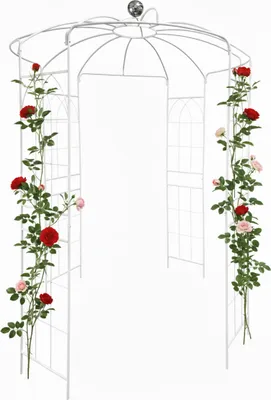 Zdjęcie produktu dla Relaxdays Altana różana z metalu, wymiary: 290 x 206 x 206 cm, podpórka dla pnączy, ogród, altana z haczykami, biała