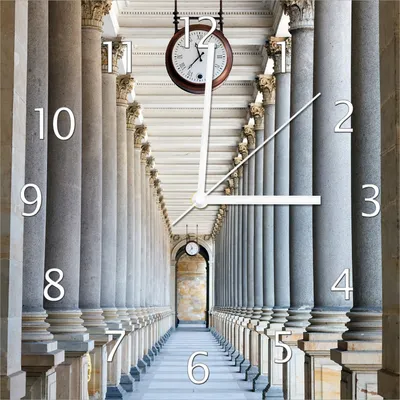 Produktbild von Wallario Design Wanduhr Säulengang aus Echtglas, Größe 30 x 30 cm