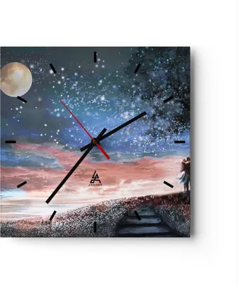 Produktbild von Wanduhr - Quadrat - Glasuhr - Himmel Mond Liebhaber - 30x30cm - Schleichendes Uhrwerk - Lautlos - zum Aufhängen bereit - Dekoration Modern - Wanddekoration aus Glas - C3AC30x30-4800