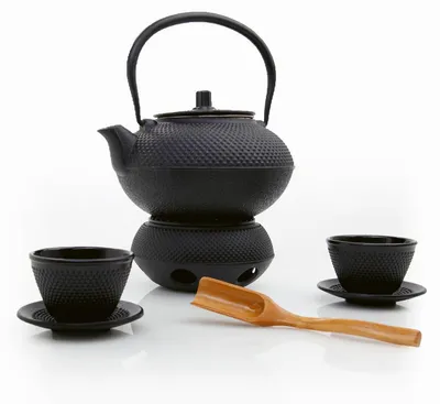 8-teiliges Teeservice aus Gusseisen, 1,4 l, schwarz