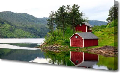 Produktbild von Tulup Leinwand-Bilder 125x50 Wandbild Canvas Kunstdruck Gebirge Haus See Landschaft
