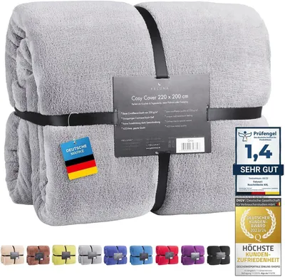 Produktbild von Feluna XXL Kuscheldecke 220x200 cm flauschig – Premium Tagesdecke & Sofadecke aus Korallenfleece mit weichem Kaschmir-Touch, Bettüberwurf