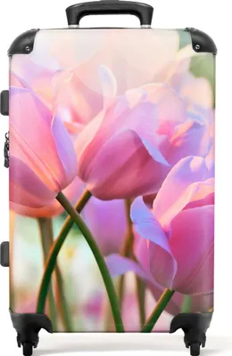 Produktbild von NoBoringSuitcases.com® Großer Koffer - Tulpen - Blumen - Rosa - Pflanzen - Frühling - Kombinationsschloss TSA - Hartschalen Trolley 4 Rollen - 72 liter - Reisekoffer - 66 cmKoffer Mittelgroß 67x43x25 cm, 72L,