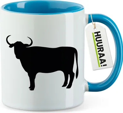 Produktbild von Huuraa Kaffeetasse Stier Bulle Silhouette 330ml Blau Keramik Kaffeebecher Geschenkidee