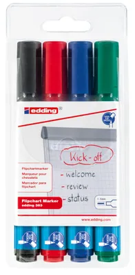 Zdjęcie produktu dla Edding 4-383-4 marker do flipchartów - do wielokrotnego napełniania, 1 - 5 mm, 4 kolory, etui