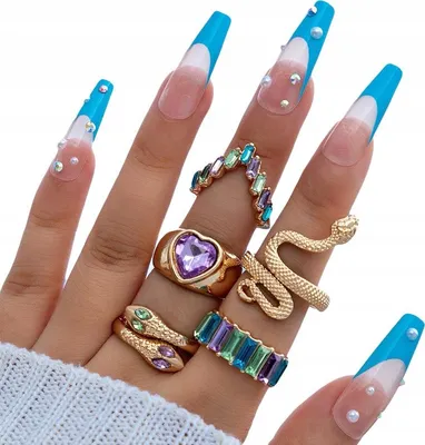 Productafbeelding van Set Met 5 Gouden Ringen: Retro, Punk, Vintage, Slangenmotief, Hartjes, Pastelkleuren