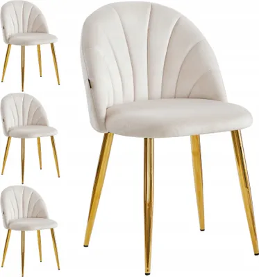 Produktbild von VIKING 4er Set Esszimmerstühle mit Metallbeinen Royal, Beige Polsterung + goldene Beine