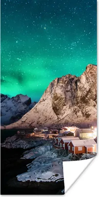 Produktbild von MuchoWow® Poster Nordlichter - Berge - Norwegen 20x40 cm - Plakat - Foto