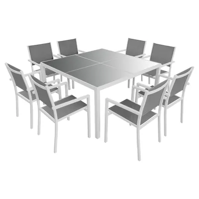 Produktbild von Gartenmöbel CAGLIARI aus grauem Textilene, 8 Sitzplätze - Weißaluminium