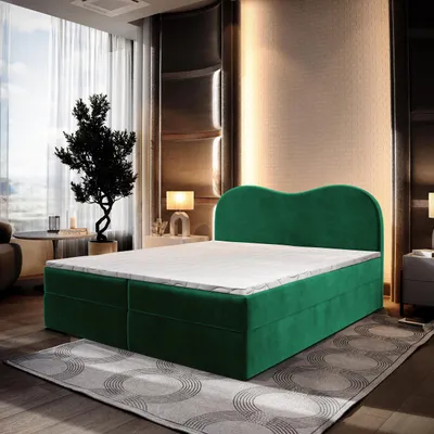 Produktbild von Masseno Boxspringbett FLUVIA M 160x200 cm Komplett-Set mit Bonell Matratze und Topper, Polsterbett mit Bettkästen -Grün, MONOLITH 37